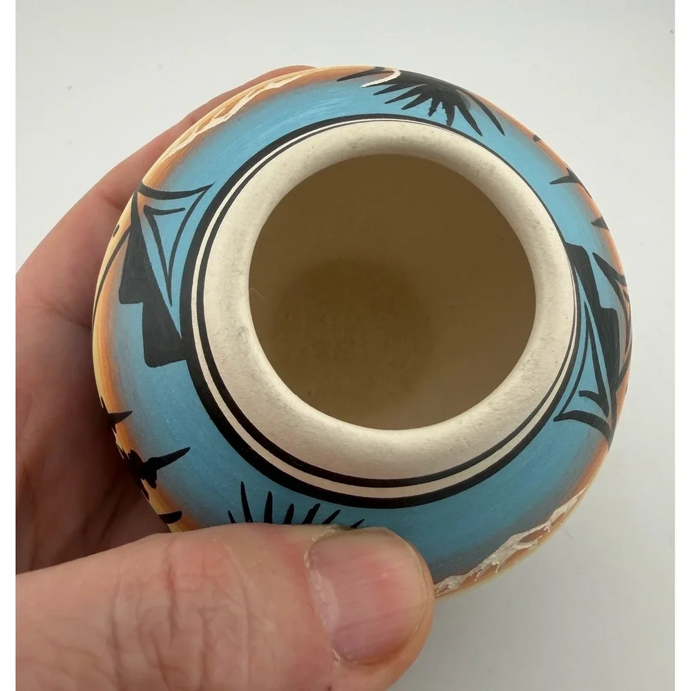 Southwestern Style Ceramic Pot Hand Painted Desert Scene‎ Bird Motif Signed